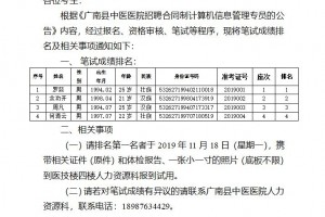 广南县中医医院关于招聘合同制计算机信息管理专员书面考试成绩排名选取的告诉