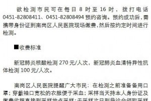 哈尔滨市民可自愿预定核酸检测费用270元/人次 哈尔滨市民可自愿预定核酸检测费用270元/人次